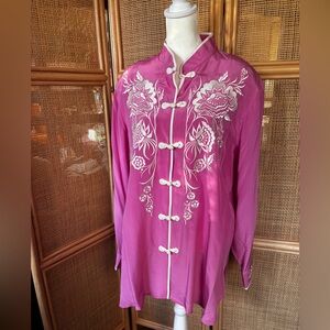 NWT Bob Mackie Pink Embroidered Silk Top